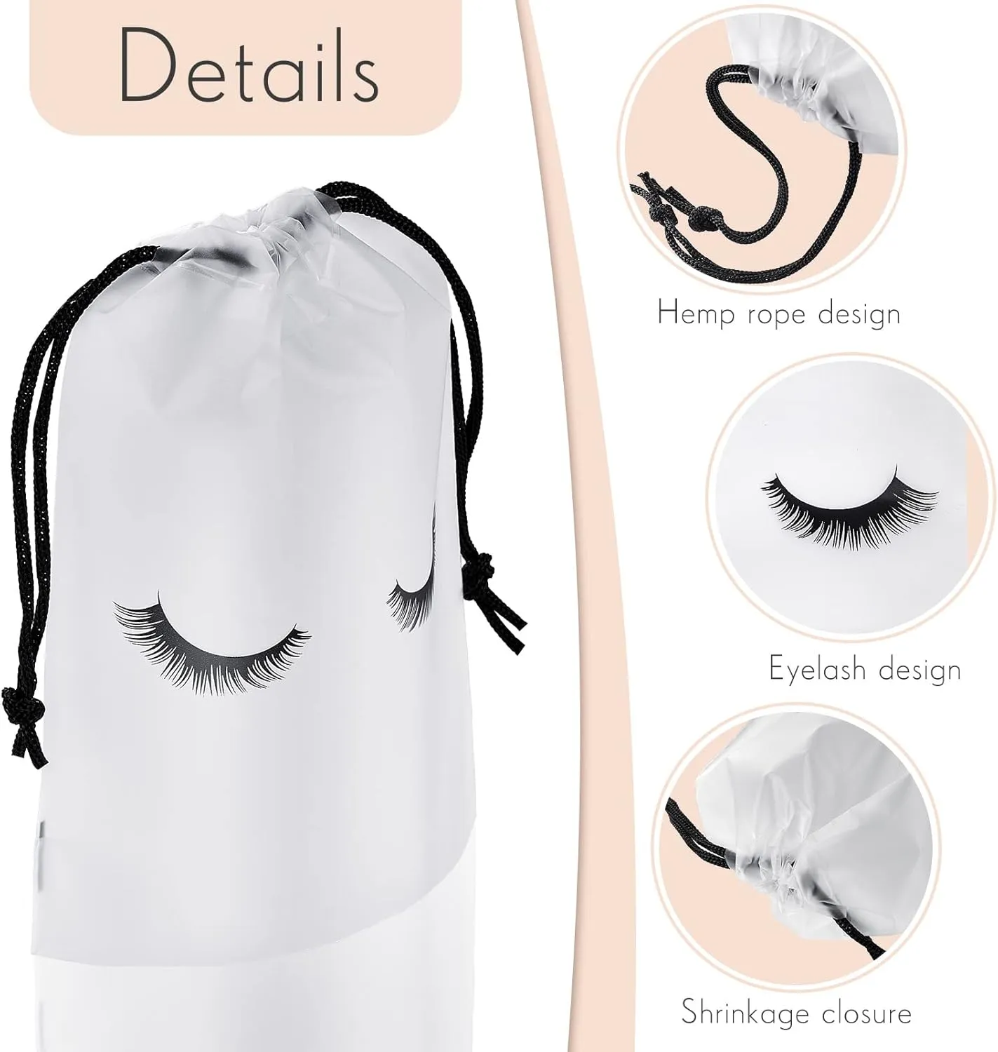Shappy 50 Pcs Eyelash Aftercare Bags Eyelash Aftercare Plastic Makeup Bags with Drawstring Beauty Gift Cosmetic Sample Pouch for Women Girls Business Supplies(5 x 7 Inches,White)