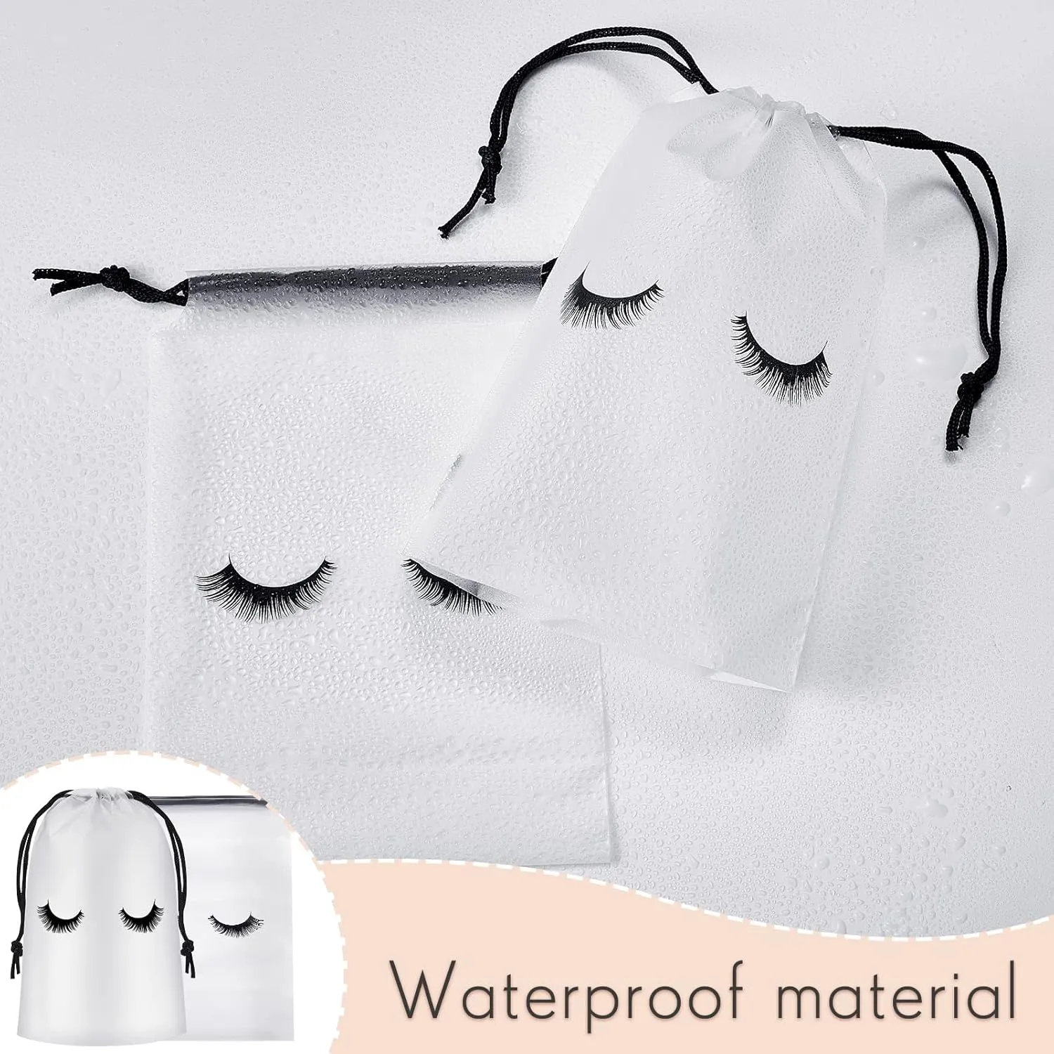 Shappy 50 Pcs Eyelash Aftercare Bags Eyelash Aftercare Plastic Makeup Bags with Drawstring Beauty Gift Cosmetic Sample Pouch for Women Girls Business Supplies(5 x 7 Inches,White)