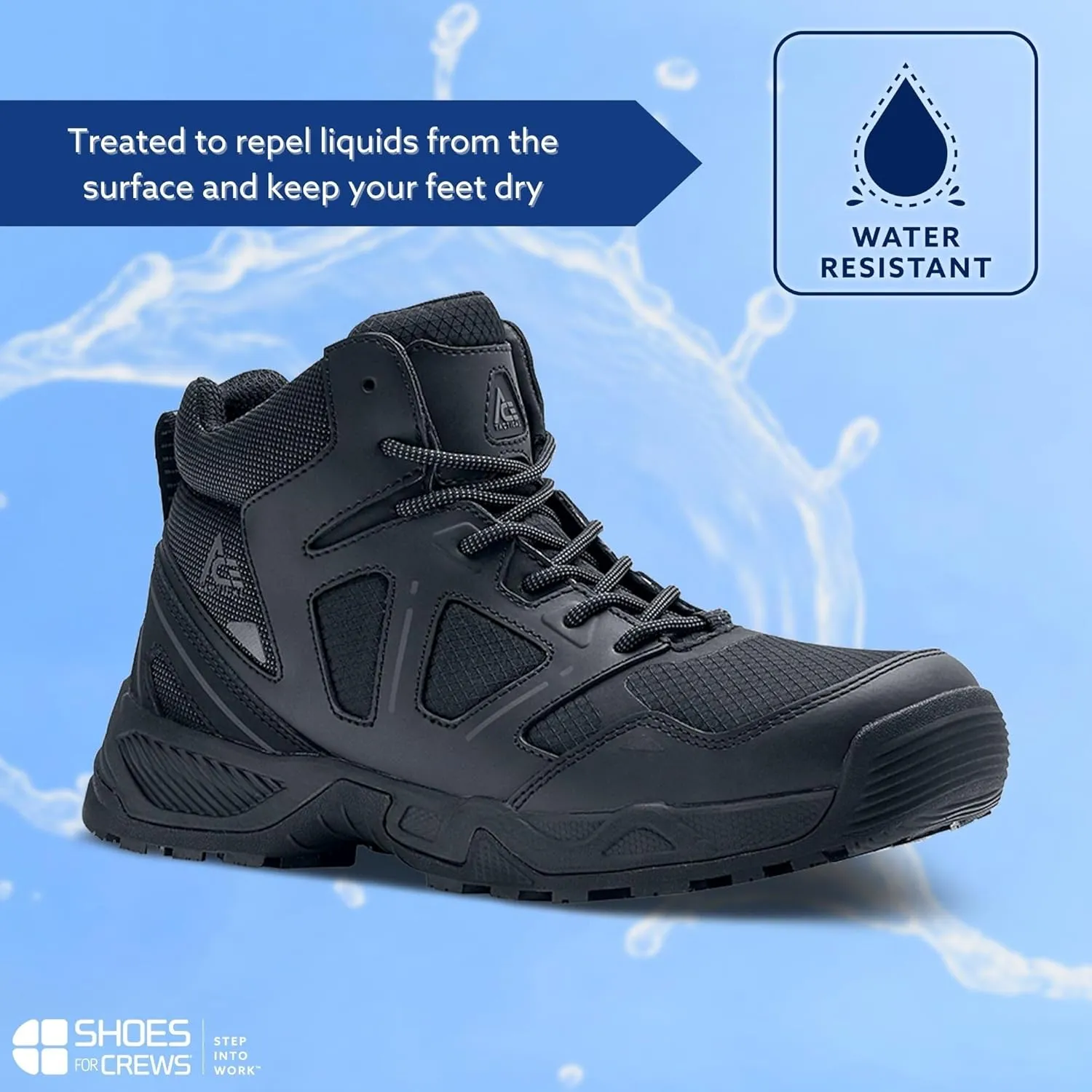 Shoes for Crews Defender Mid, Men's, Women's, Unisex Soft Toe (ST) and Nano Composite Toe (NCT) Work Shoes, Slip Resistant, Water Resistant, Black