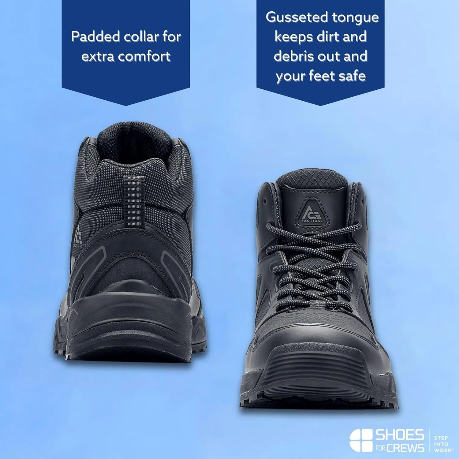 Shoes for Crews Defender Mid, Men's, Women's, Unisex Soft Toe (ST) and Nano Composite Toe (NCT) Work Shoes, Slip Resistant, Water Resistant, Black
