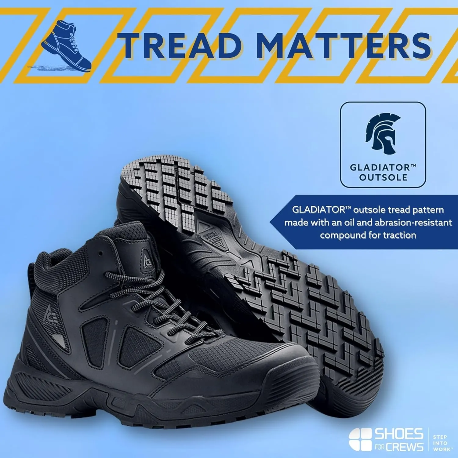 Shoes for Crews Defender Mid, Men's, Women's, Unisex Soft Toe (ST) and Nano Composite Toe (NCT) Work Shoes, Slip Resistant, Water Resistant, Black