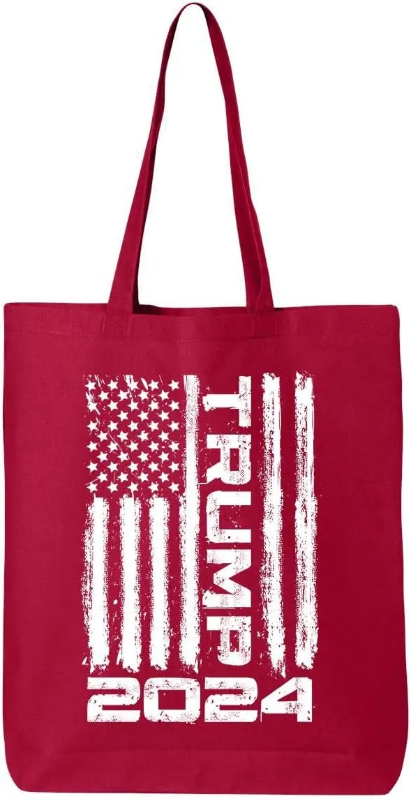 shop4ever Trump Flag 2024 45th US President Eco Cotton Tote Reusable Shopping Bag