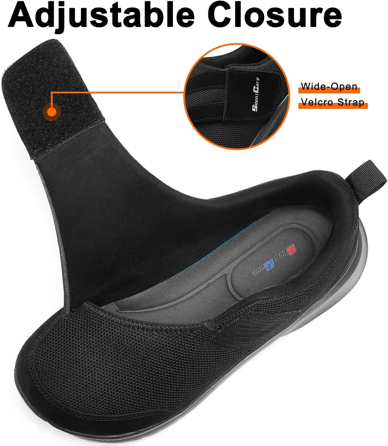SILENTCARE Diabetic Shoes for Men Wide Toe Box Slip-on Shoes for Swollen Feet Adjustable Walking Shoes for Elderly Foot Pain Relief Neuropathy