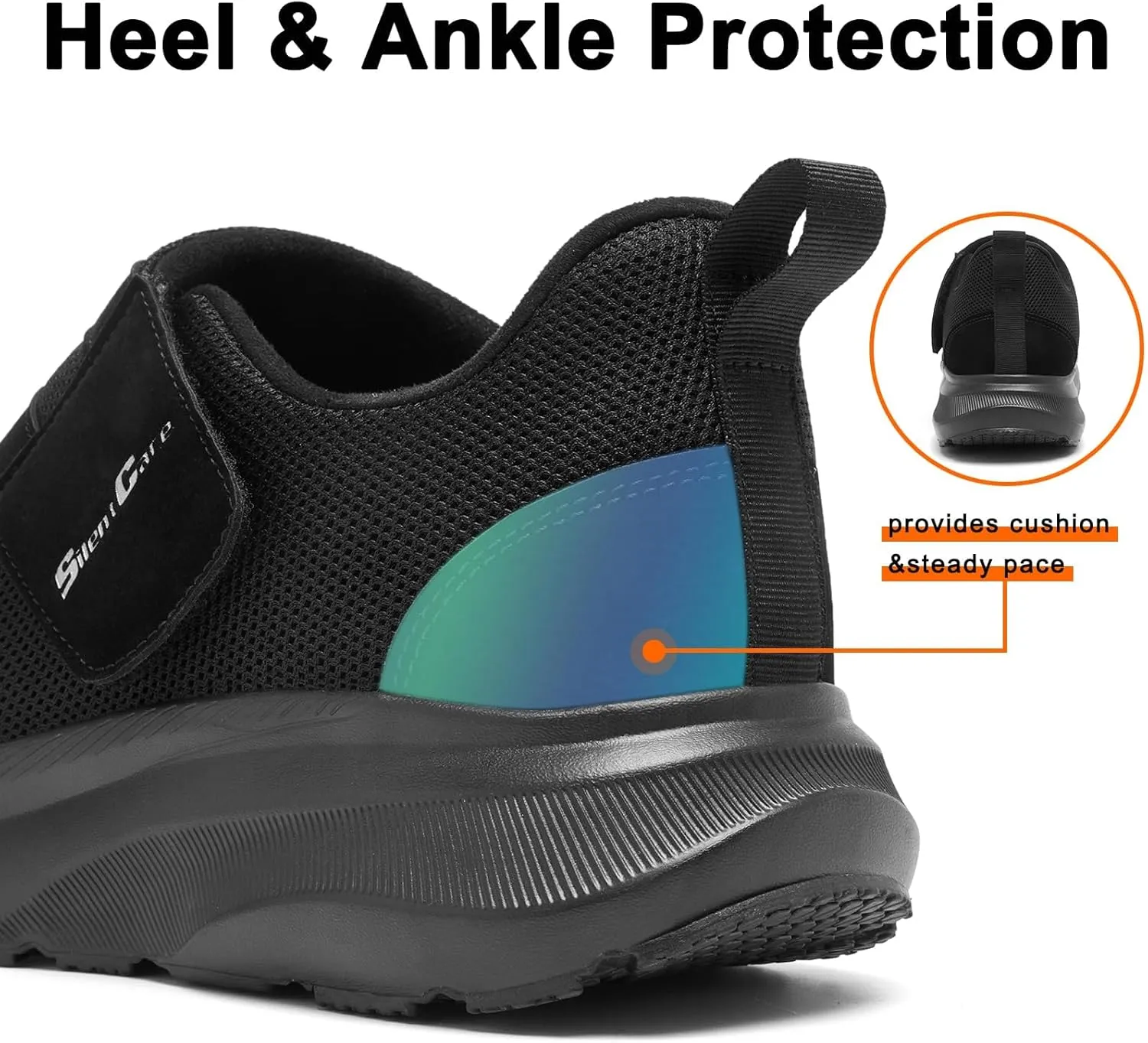 SILENTCARE Diabetic Shoes for Men Wide Toe Box Slip-on Shoes for Swollen Feet Adjustable Walking Shoes for Elderly Foot Pain Relief Neuropathy