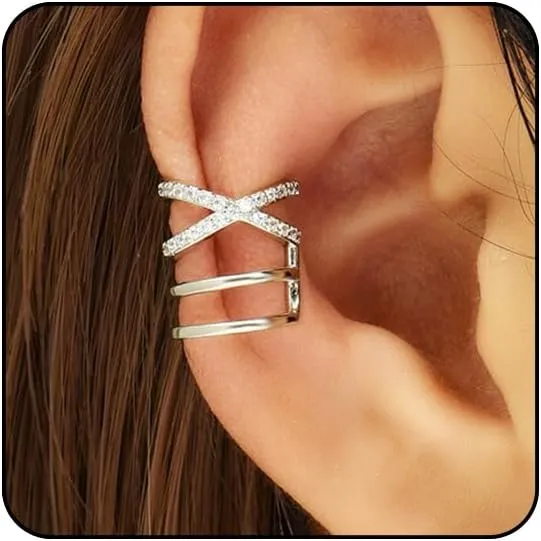 Silver Ear Cuffs Non Piercing Gold Ear Cuffs for Women Non Piercings Hypoallergenic Fake Ear Piercings Sparkle Clip On Earrings Bling Cartilage Earrings Ear Cuff Earrings for Women Dainty Earrings