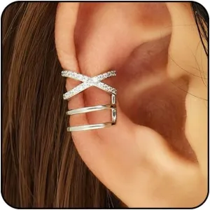 Silver Ear Cuffs Non Piercing Gold Ear Cuffs for Women Non Piercings Hypoallergenic Fake Ear Piercings Sparkle Clip On Earrings Bling Cartilage Earrings Ear Cuff Earrings for Women Dainty Earrings