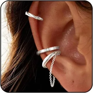 Silver Ear Cuffs Non Piercing Gold Ear Cuffs for Women Non Piercings Hypoallergenic Fake Ear Piercings Sparkle Clip On Earrings Bling Cartilage Earrings Ear Cuff Earrings for Women Dainty Earrings