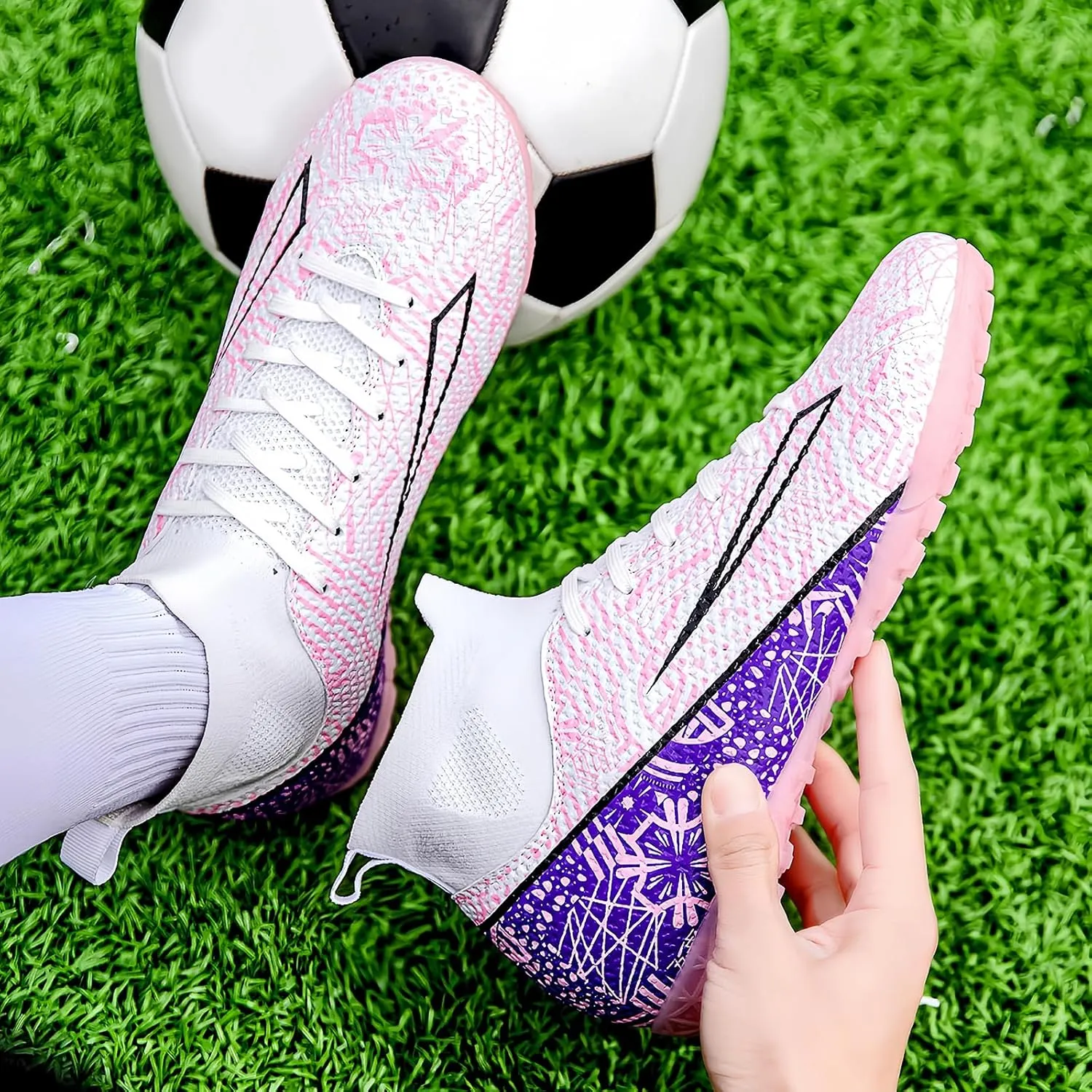 Soccer Cleats for Mens Womens Turf Soccer Shoes Indoor Footall Cleats High Ankle TF AG FG Football Boots Wide Training Sneaker