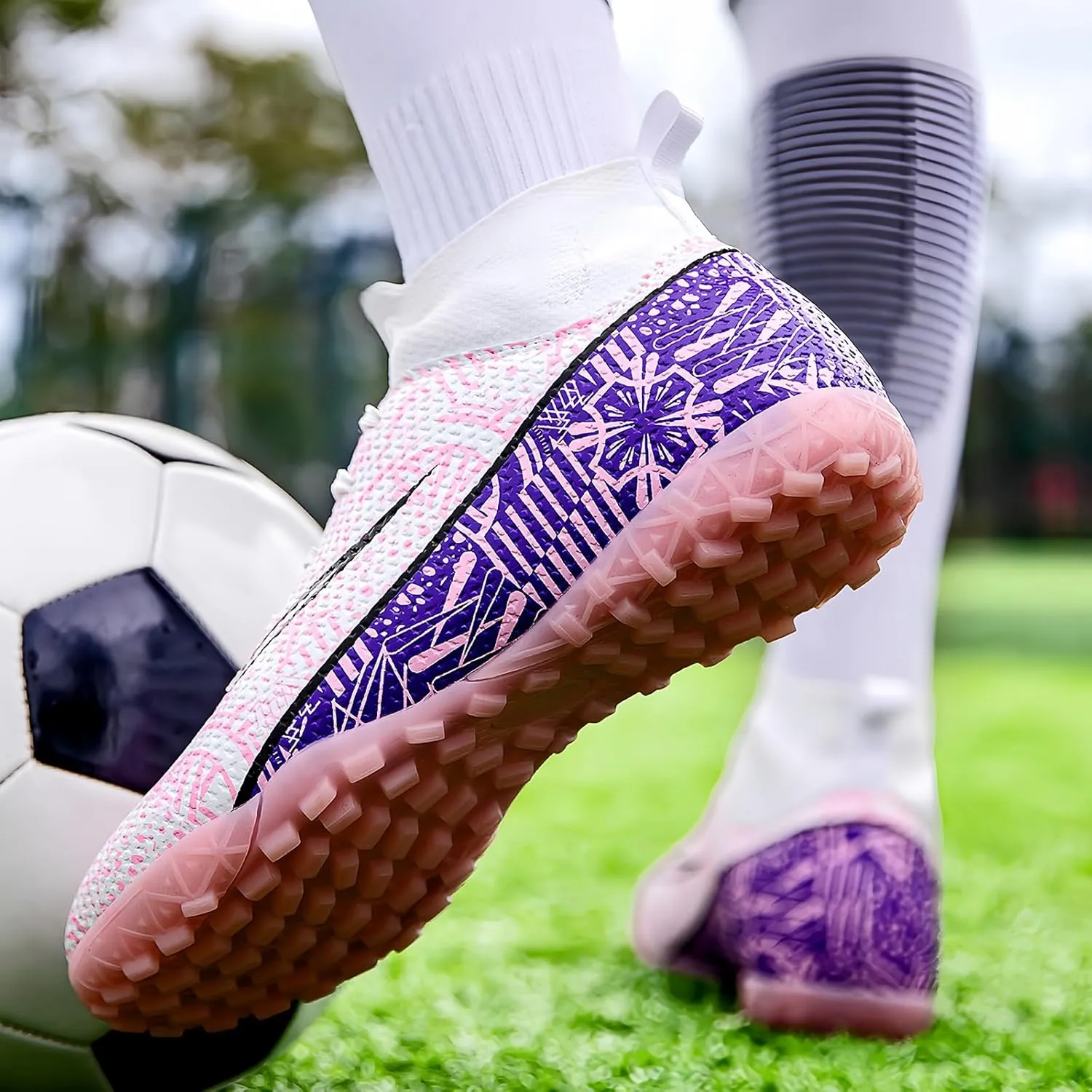 Soccer Cleats for Mens Womens Turf Soccer Shoes Indoor Footall Cleats High Ankle TF AG FG Football Boots Wide Training Sneaker