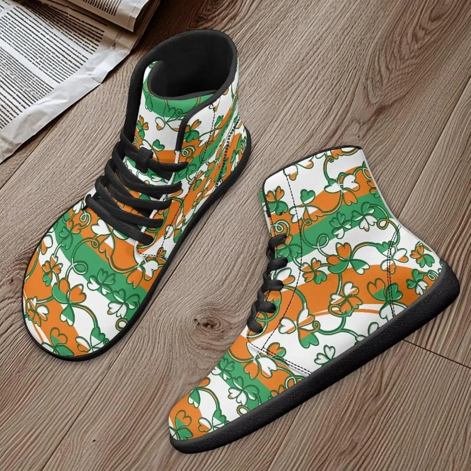St. Patrick's Day Design Mens High Top Sneakers Women Barefoot Shoes Minimalist Lace Up Zero Drop Sole Wide Tow Running Shoes