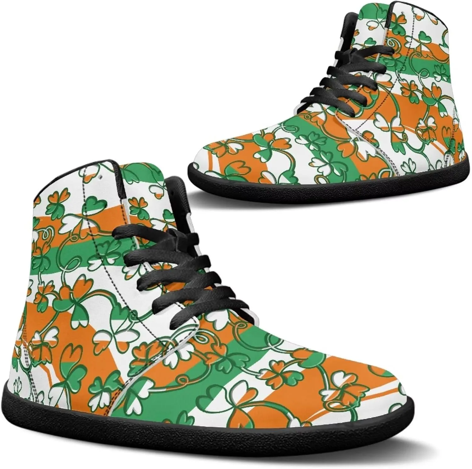 St. Patrick's Day Design Mens High Top Sneakers Women Barefoot Shoes Minimalist Lace Up Zero Drop Sole Wide Tow Running Shoes
