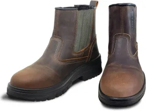 Steel Toe Boots for Men, Full Grain Leather Work Boots for Men, Non-Slip Electrical Insulation Impact Resistance, Breathable & Comfortable Slip on Mens Work Boots