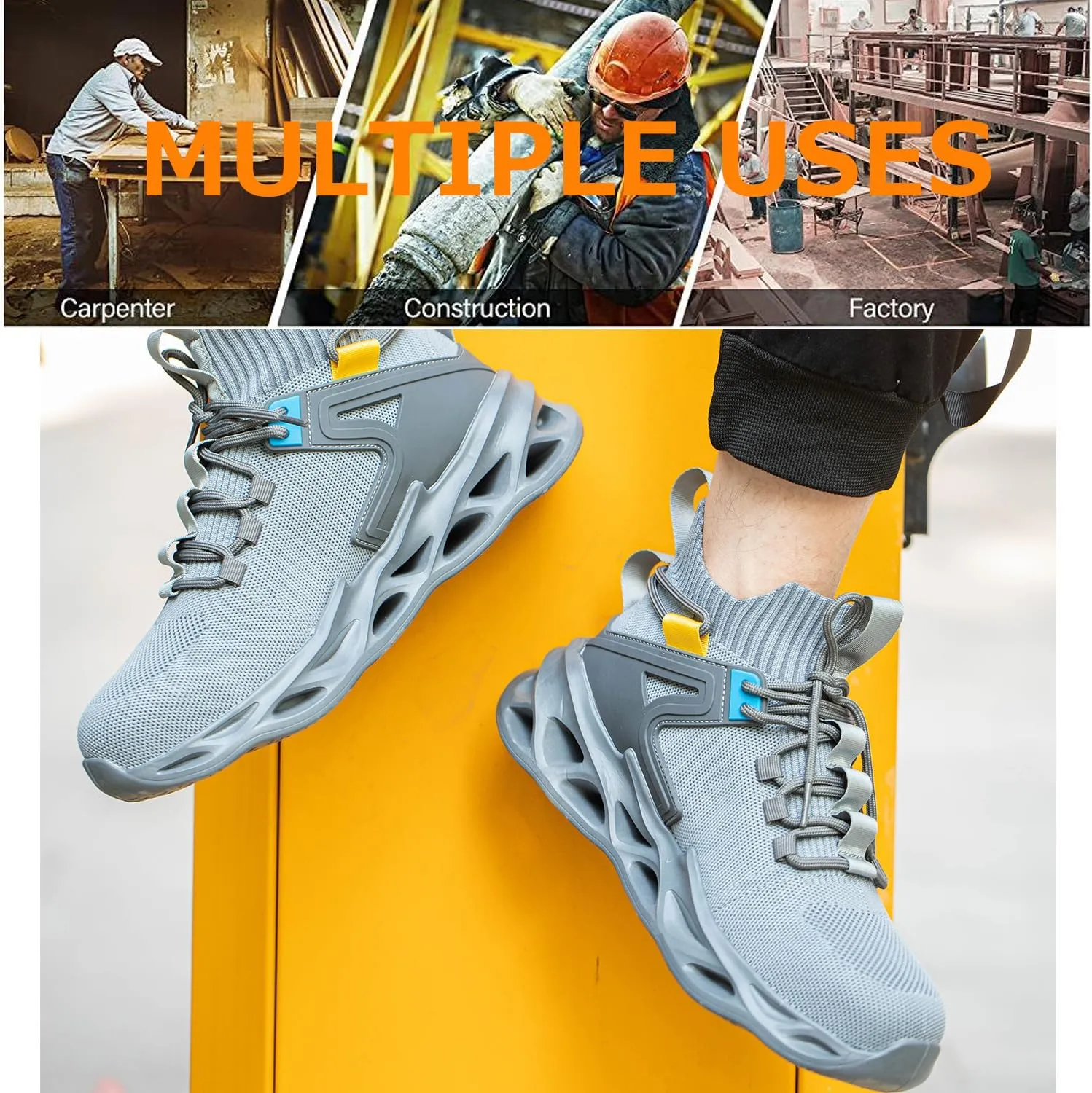 Steel Toe Shoes for Men Work Boots Safety Sneakers Lightweight Non Slip Breathable Industrial Construction Shoes