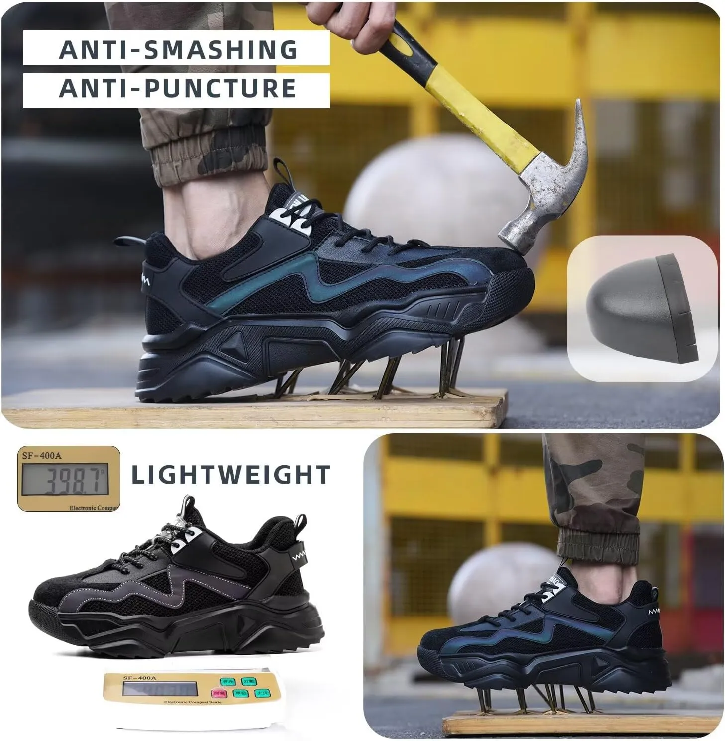 Steel Toe Shoes for Women Men Wide fit Indestructible Work Sneakers Safety Shoes Lightweight Slip Resistant Puncture Proof Composite Toe Shoe