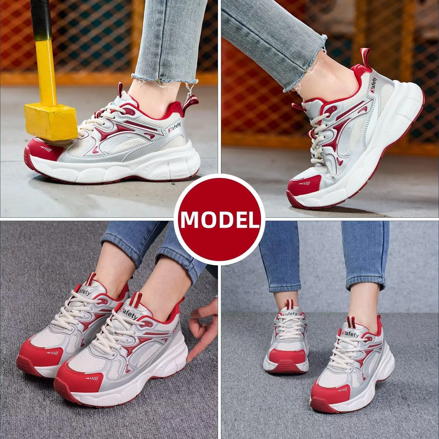 Steel Toe Shoes for Women Safety Shoes Wide fit Indestructible Work Sneakers Men Lightweight Slip on Resistant Breathable Puncture Proof Composite Toe Shoe Black White