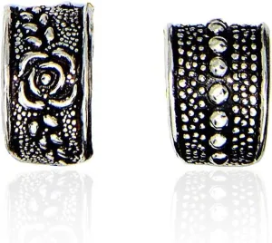 Sterling Silver Oxidized Rose Flower Tail Non-Piercing Helix Cartilage Two Earring Cuffs Set