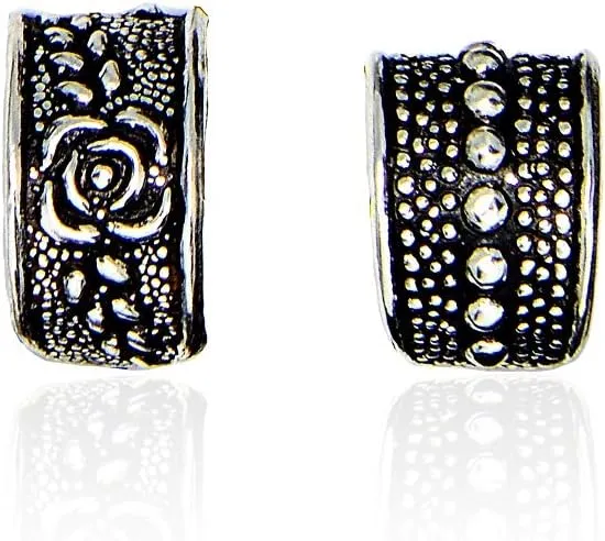 Sterling Silver Oxidized Rose Flower Tail Non-Piercing Helix Cartilage Two Earring Cuffs Set