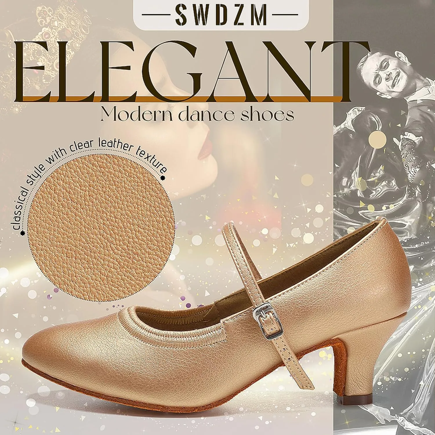 SWDZM Latin Ballroom Dance Shoes Women Closed Toe Character Tango Practice Dancing Shoes