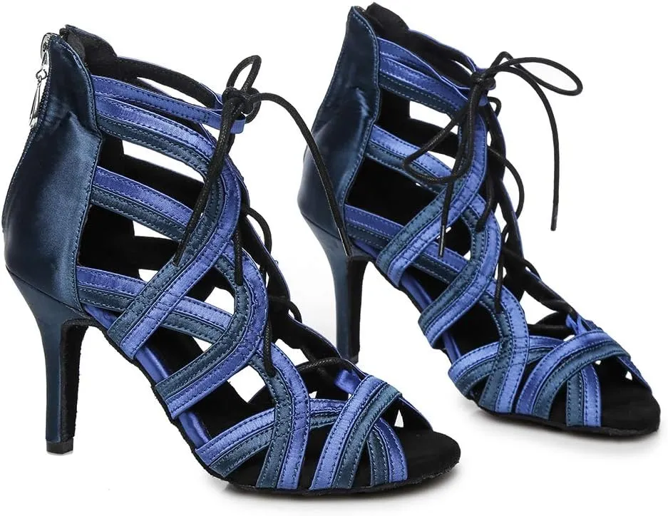 SWDZM Open Toe Salsa Dancing Boots Women Latin Ballroom Ankle Dance Shoes Lace up,Model YCL427