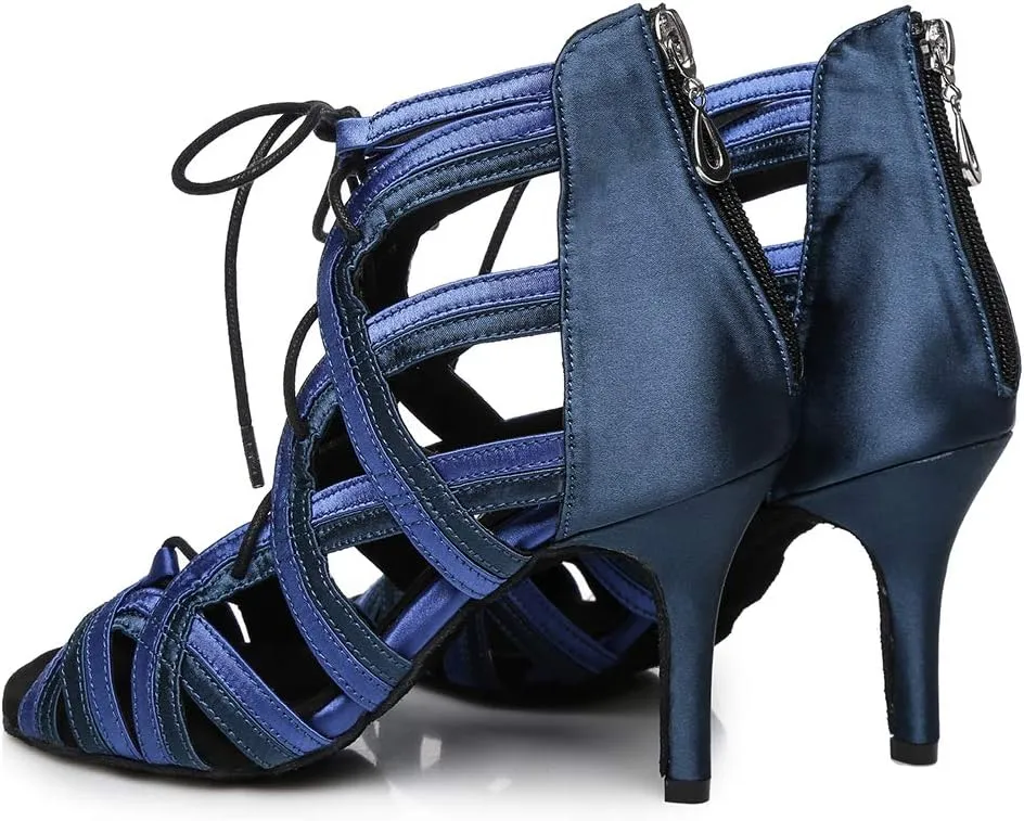SWDZM Open Toe Salsa Dancing Boots Women Latin Ballroom Ankle Dance Shoes Lace up,Model YCL427