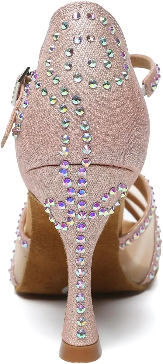 SWDZM Rhinestone Latin Dance Shoes for Women Salsa Ballroom Sparkling Dance Shoes