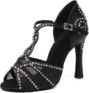 SWDZM Rhinestone Latin Dance Shoes for Women Salsa Ballroom Sparkling Dance Shoes