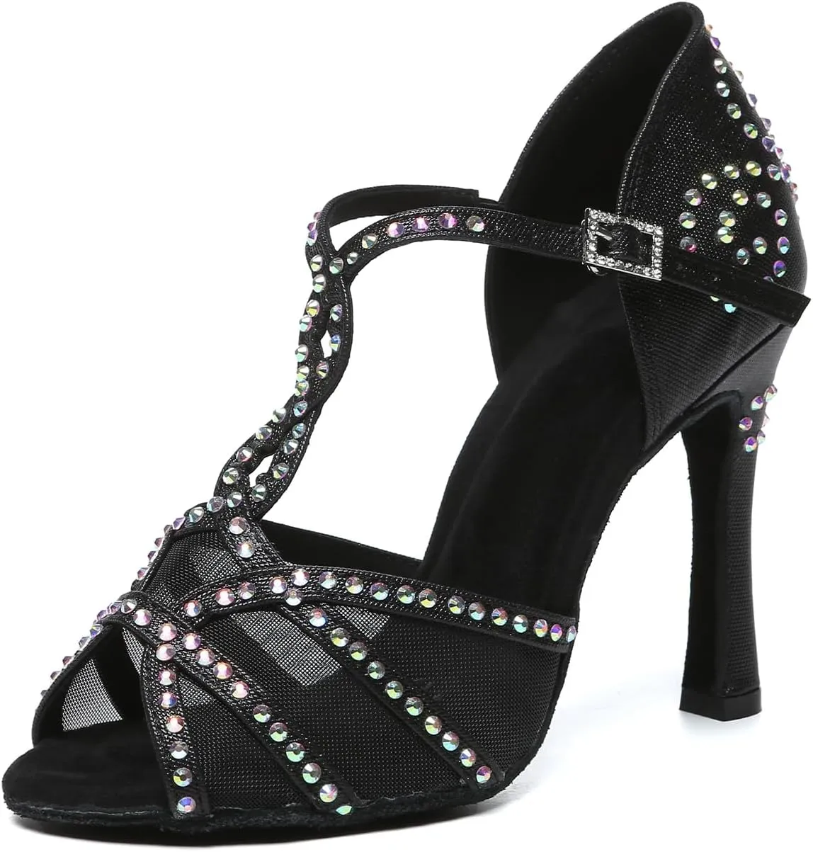 SWDZM Rhinestone Latin Dance Shoes for Women Salsa Ballroom Sparkling Dance Shoes
