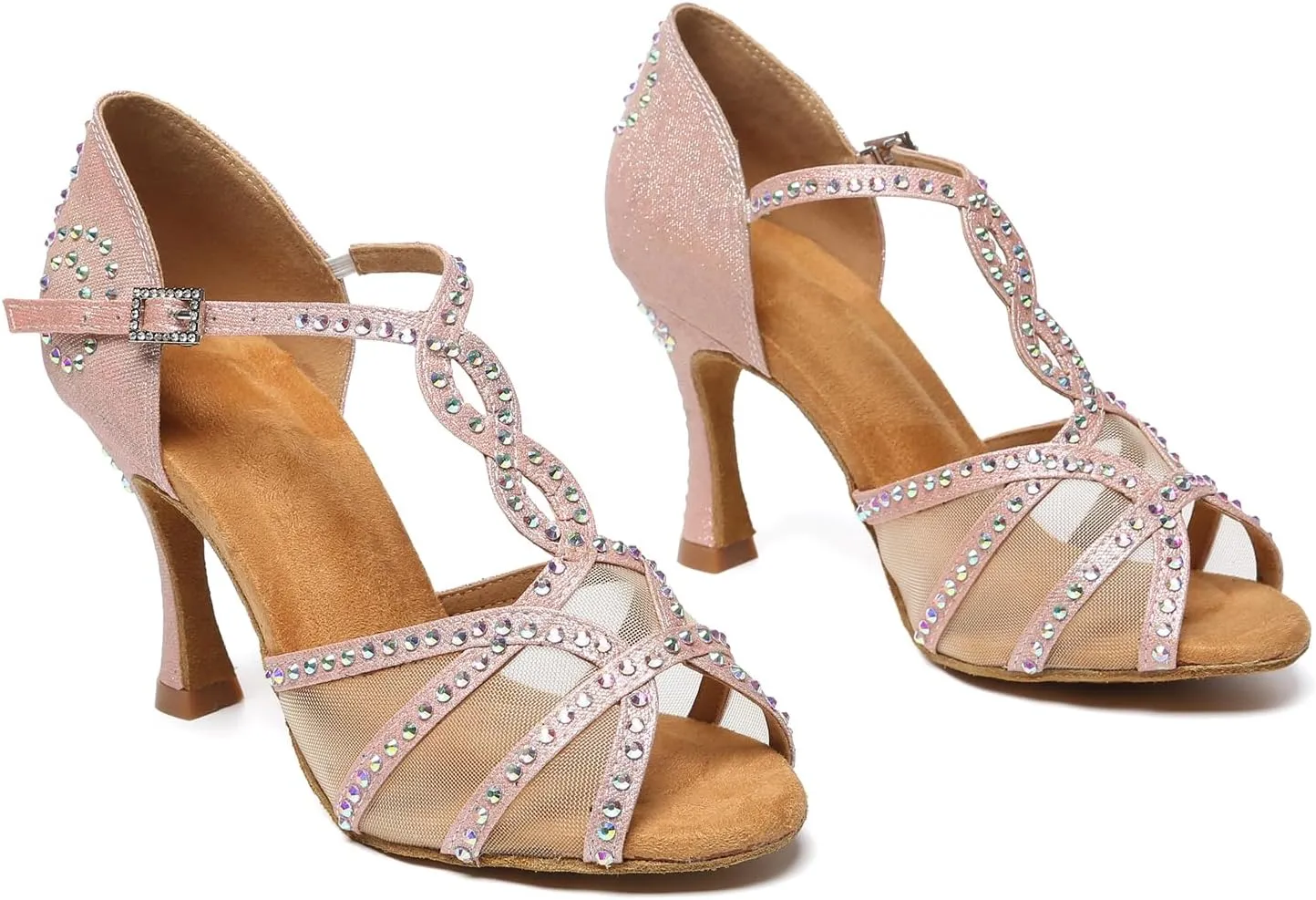 SWDZM Rhinestone Latin Dance Shoes for Women Salsa Ballroom Sparkling Dance Shoes