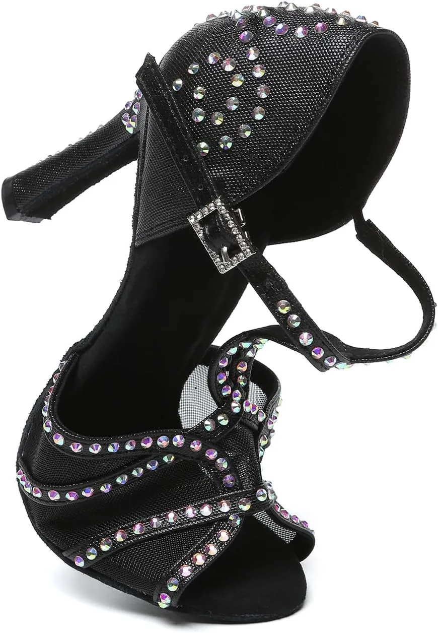 SWDZM Rhinestone Latin Dance Shoes for Women Salsa Ballroom Sparkling Dance Shoes