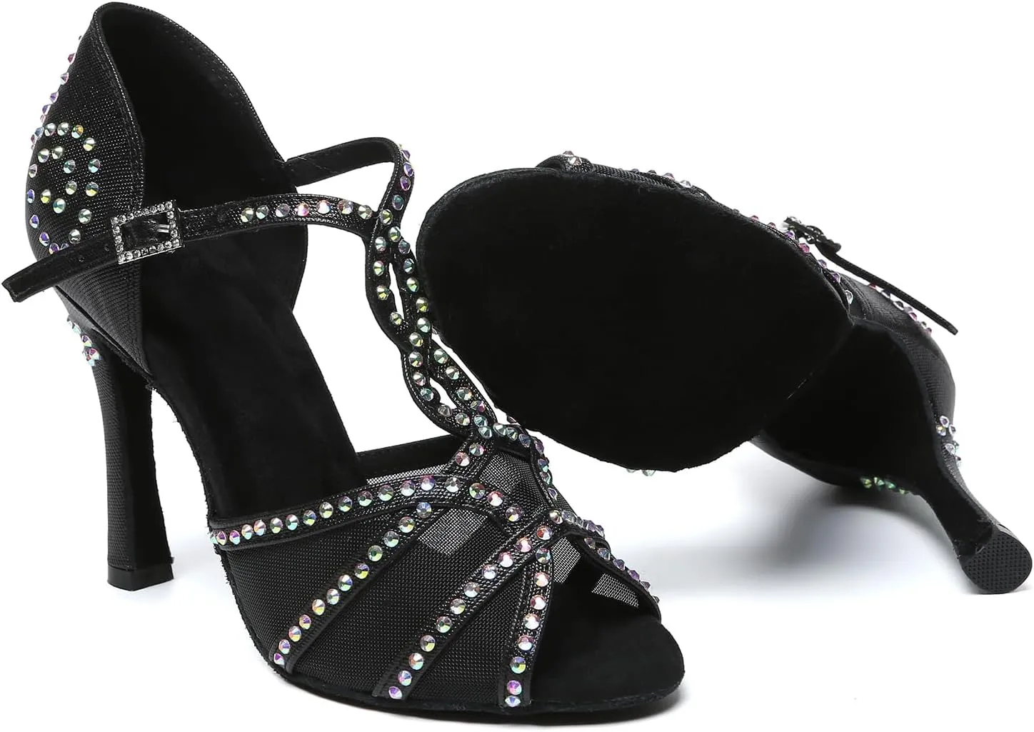 SWDZM Rhinestone Latin Dance Shoes for Women Salsa Ballroom Sparkling Dance Shoes