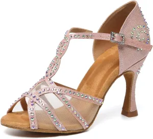 SWDZM Rhinestone Latin Dance Shoes for Women Salsa Ballroom Sparkling Dance Shoes