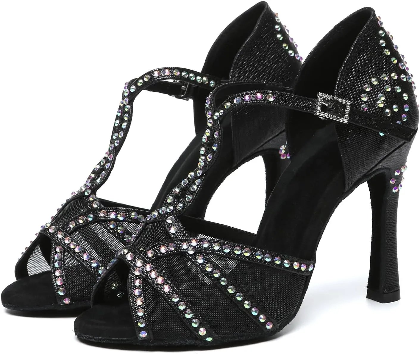 SWDZM Rhinestone Latin Dance Shoes for Women Salsa Ballroom Sparkling Dance Shoes