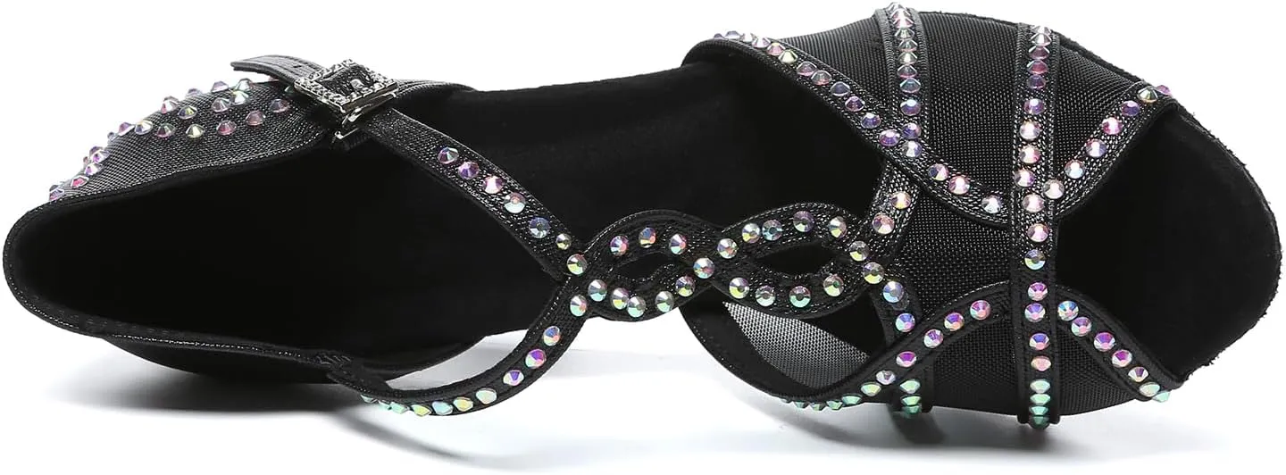 SWDZM Rhinestone Latin Dance Shoes for Women Salsa Ballroom Sparkling Dance Shoes