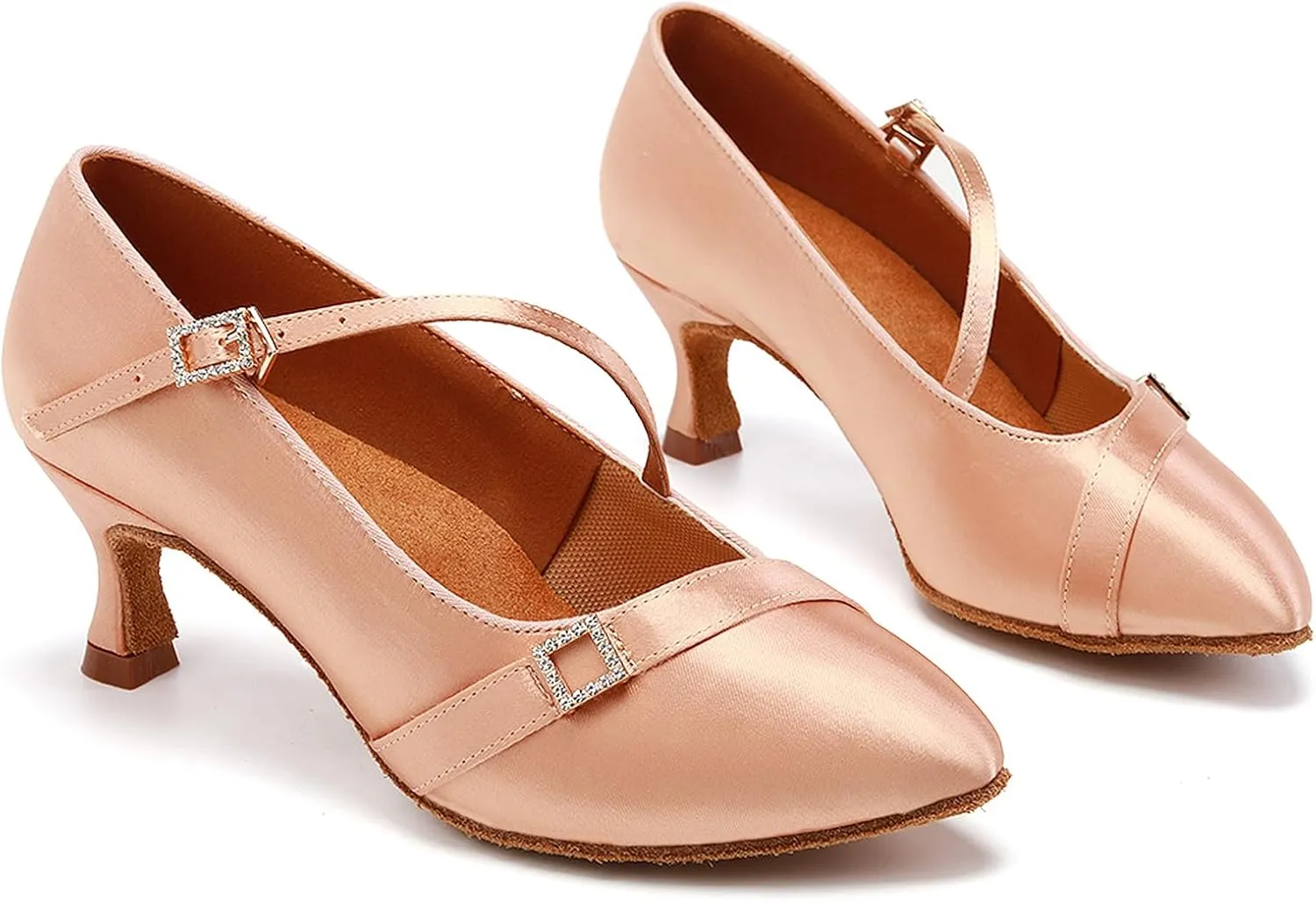 SWDZM Satin Ballroom Dance Shoes Women Latin Dance Shoes Closed Toe Tango Waltz Social Dance Shoes
