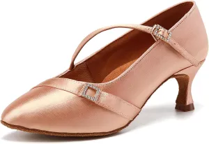 SWDZM Satin Ballroom Dance Shoes Women Latin Dance Shoes Closed Toe Tango Waltz Social Dance Shoes