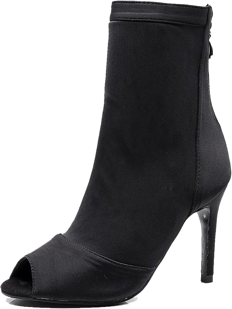 SWDZM Women Ballroom Dance Shoes Peep Toe Latin Salsa Performance Party Ankle Dance Boots