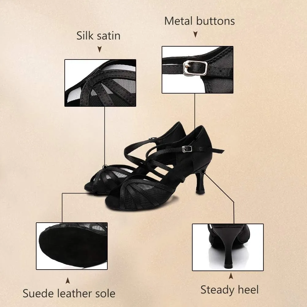 SWDZM Women's Latin Dance Shoes Rhinestone Salsa Chacha Ballroom Performance Practice Dancing Shoes