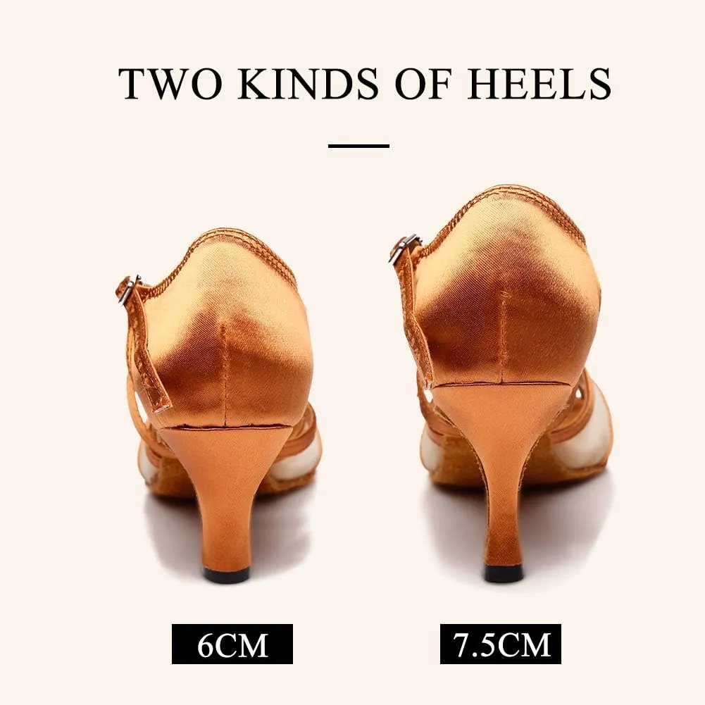 SWDZM Women's Latin Dance Shoes Rhinestone Salsa Chacha Ballroom Performance Practice Dancing Shoes