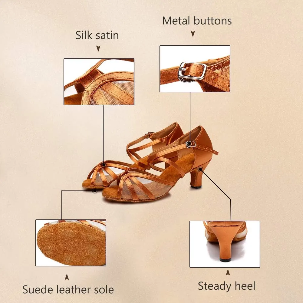 SWDZM Women's Latin Dance Shoes Rhinestone Salsa Chacha Ballroom Performance Practice Dancing Shoes