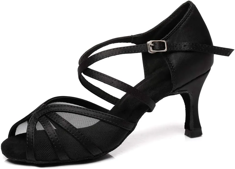 SWDZM Women's Latin Dance Shoes Rhinestone Salsa Chacha Ballroom Performance Practice Dancing Shoes