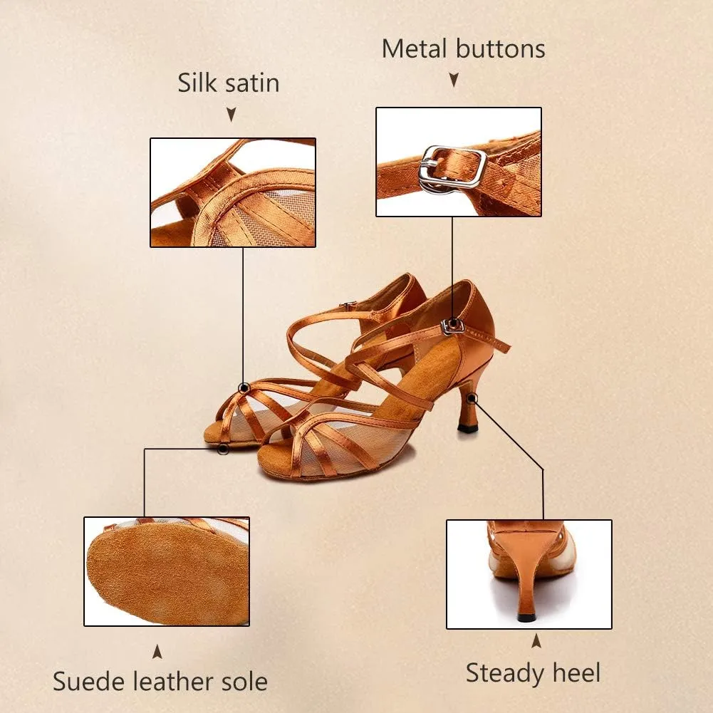 SWDZM Women's Latin Dance Shoes Rhinestone Salsa Chacha Ballroom Performance Practice Dancing Shoes