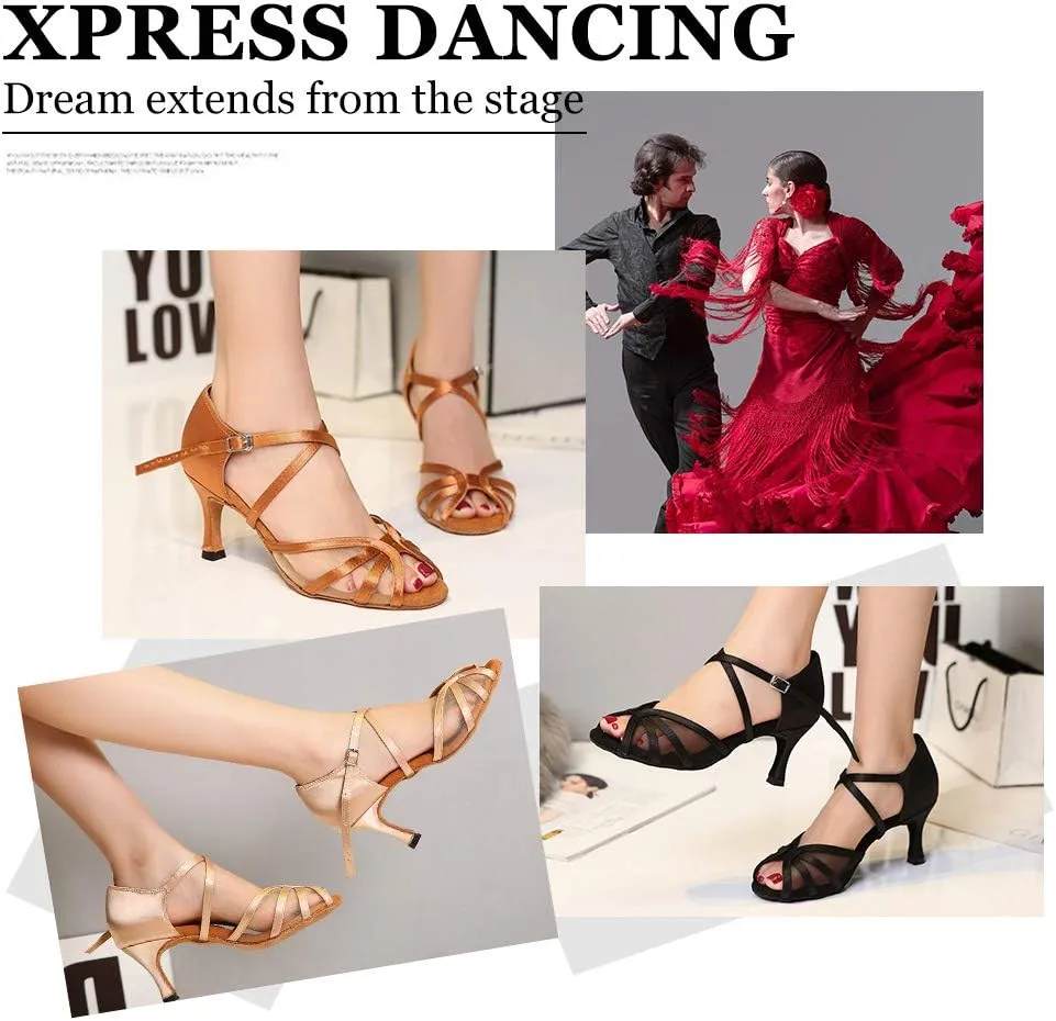 SWDZM Women's Latin Dance Shoes Rhinestone Salsa Chacha Ballroom Performance Practice Dancing Shoes