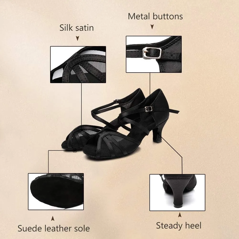SWDZM Women's Latin Dance Shoes Rhinestone Salsa Chacha Ballroom Performance Practice Dancing Shoes