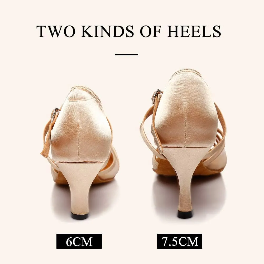 SWDZM Women's Latin Dance Shoes Rhinestone Salsa Chacha Ballroom Performance Practice Dancing Shoes