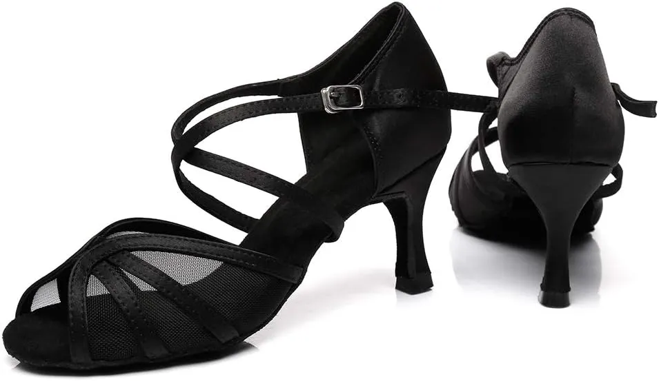 SWDZM Women's Latin Dance Shoes Rhinestone Salsa Chacha Ballroom Performance Practice Dancing Shoes
