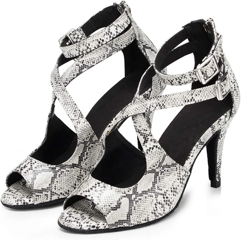 SWDZM Women's Latin Dance Shoes,Salsa Practice Party Wedding Ballroom Pattern leather Dancing Shoes,Model-YCL167