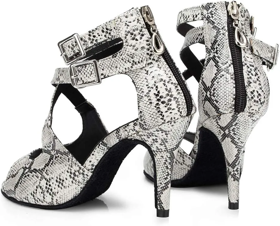 SWDZM Women's Latin Dance Shoes,Salsa Practice Party Wedding Ballroom Pattern leather Dancing Shoes,Model-YCL167