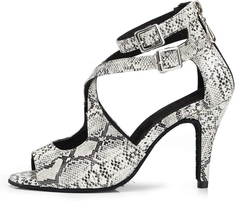 SWDZM Women's Latin Dance Shoes,Salsa Practice Party Wedding Ballroom Pattern leather Dancing Shoes,Model-YCL167