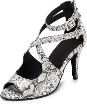 SWDZM Women's Latin Dance Shoes,Salsa Practice Party Wedding Ballroom Pattern leather Dancing Shoes,Model-YCL167
