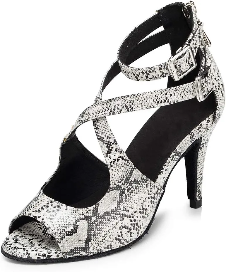 SWDZM Women's Latin Dance Shoes,Salsa Practice Party Wedding Ballroom Pattern leather Dancing Shoes,Model-YCL167